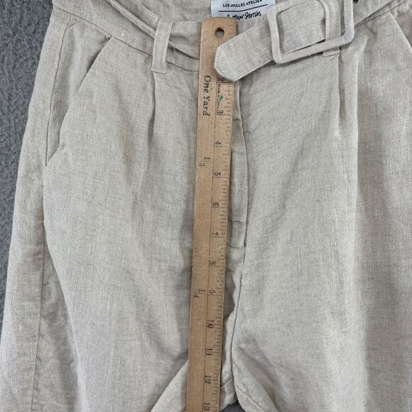 & Other Stories Linen belted trousers size 2 high waisted minimalist beige - Picture 7 of 16